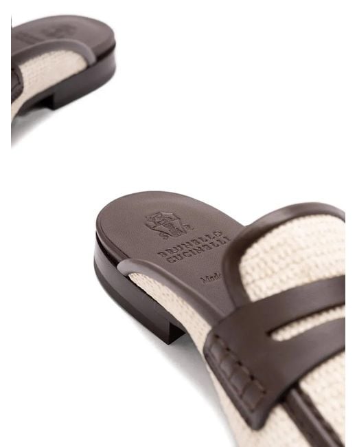 Brunello Cucinelli White Techno-Raffia Leather Mules
