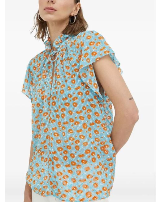 Haut Volanté À Fleurs Samsøe & Samsøe en coloris Blue