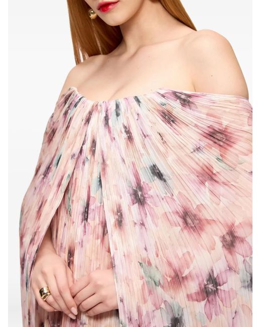 V:PM ATELIER Pink Veronica Plissé Floral-Print Maxi Dress