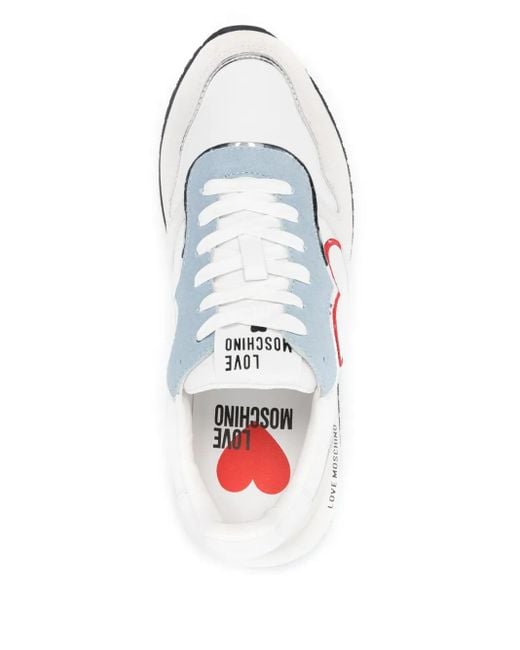 Love Moschino White Heart-Embroidered Sneakers