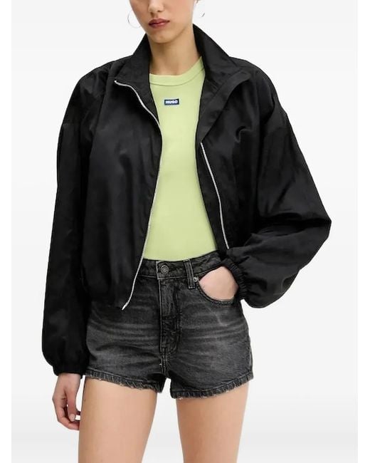 HUGO Black Geometric-Pattern Zip-Front Jacket