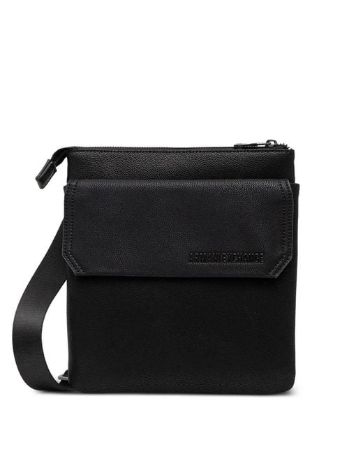 ARMANI EXCHANGE Black Logo-Detail Pocket Messenger Bag for men