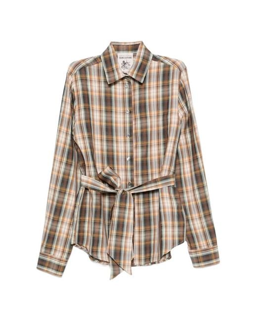 Semicouture White Checked Belted Shirt
