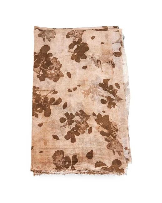 Uma Wang Natural Floral-Print Frayed Scarf