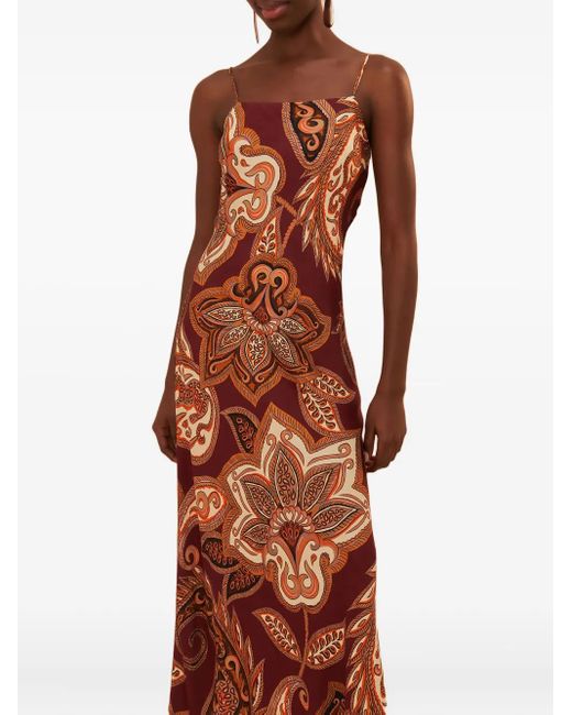 Farm Rio Red Leopard Paisley Slip Maxi Dress