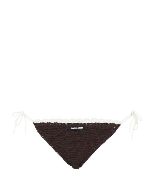 Miu Miu Black Crochet-knit Embroidered-logo Bikini Bottoms