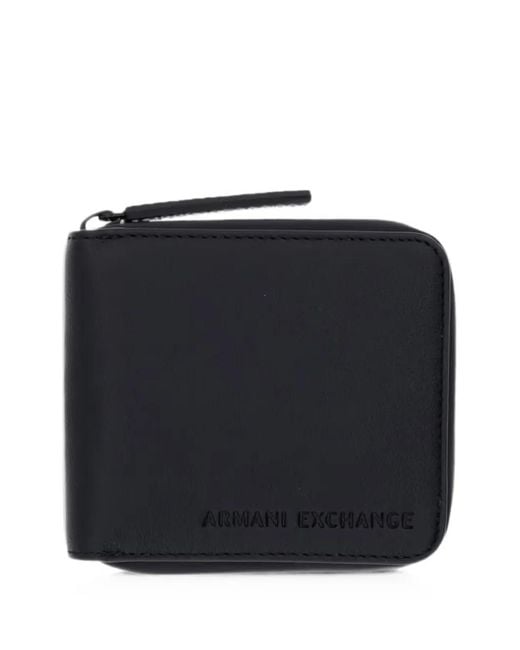 ARMANI EXCHANGE Black Logo-Debossed Zip-Around Wallet for men