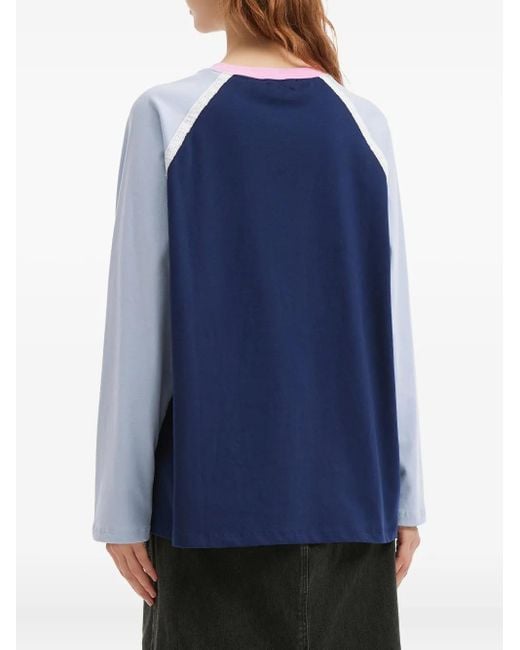 Mini Cream Blue Raglan Printed Top