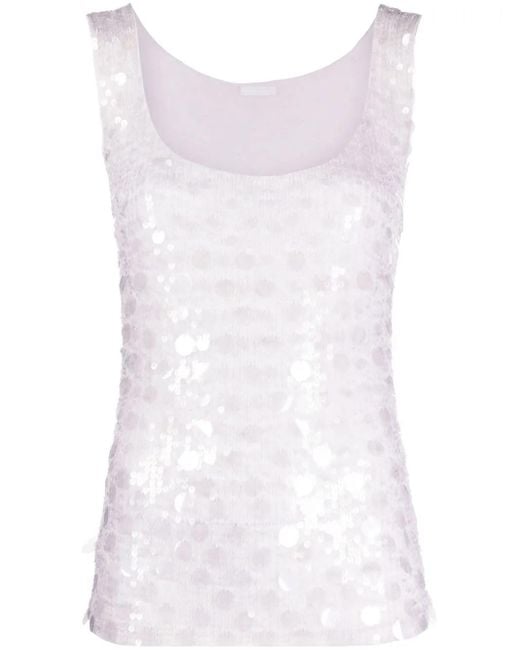 P.A.R.O.S.H. White Sequin-Embellished Tank Top