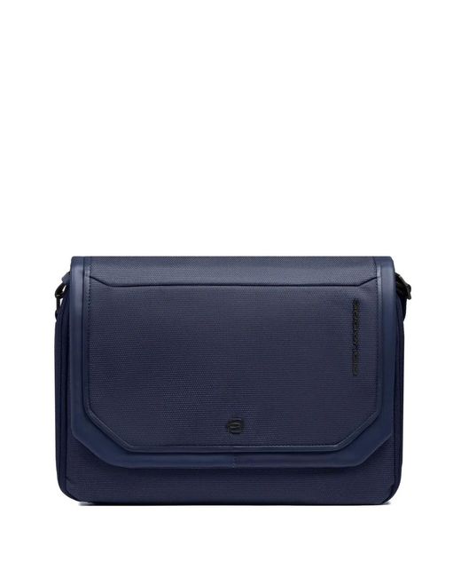 Piquadro Blue Leather-Trim Messenger Bag for men