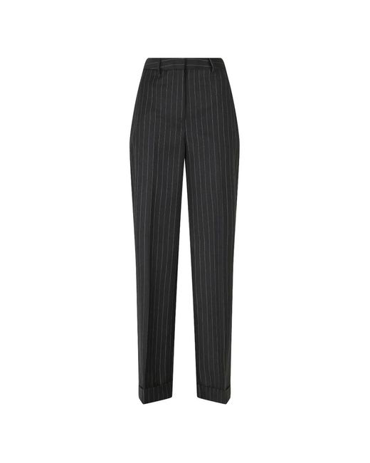 Semicouture Black Lola Pinstripe-Pattern Turn-Up Trousers