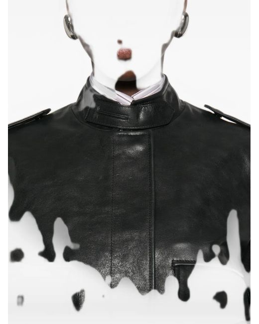 Tom Ford Black Epaulette-Detail Leather Jacket