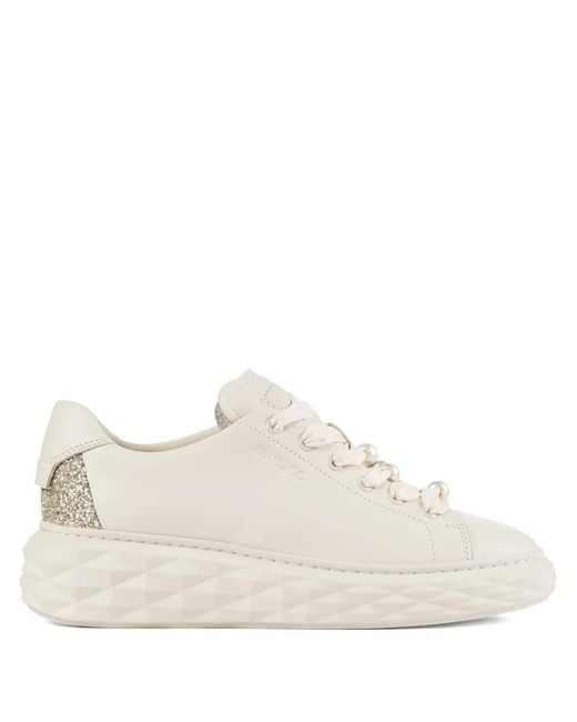 Jimmy Choo Diamond Light Maxi F Sneakers Met Parel in het White