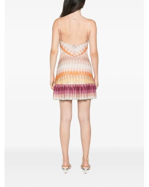Missoni White Zigzag-Knit Ruffled Mini Dress