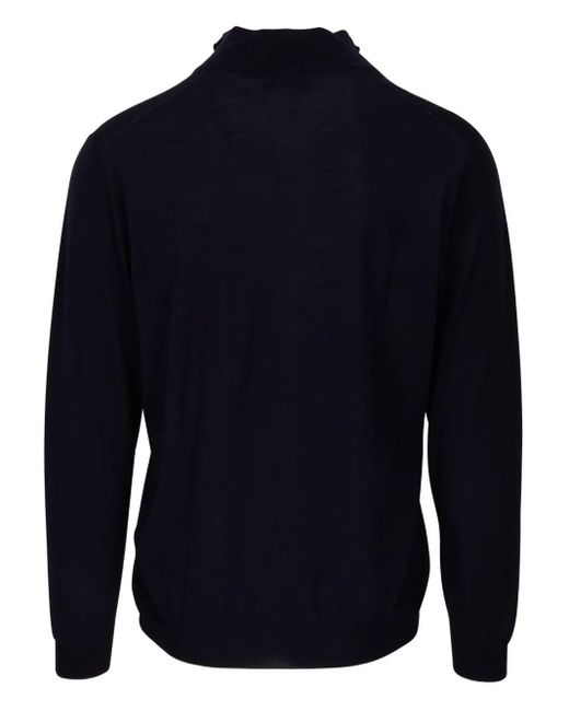 Fedeli Blue Half-Zip Wool Sweater for men
