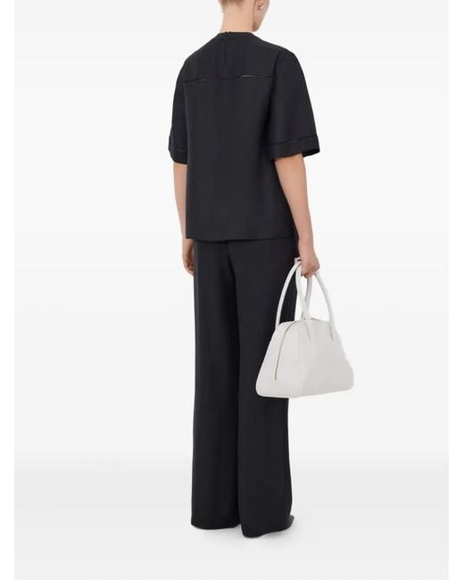 Loulou de Saison Black Havana Lace-Stitch Silk Top