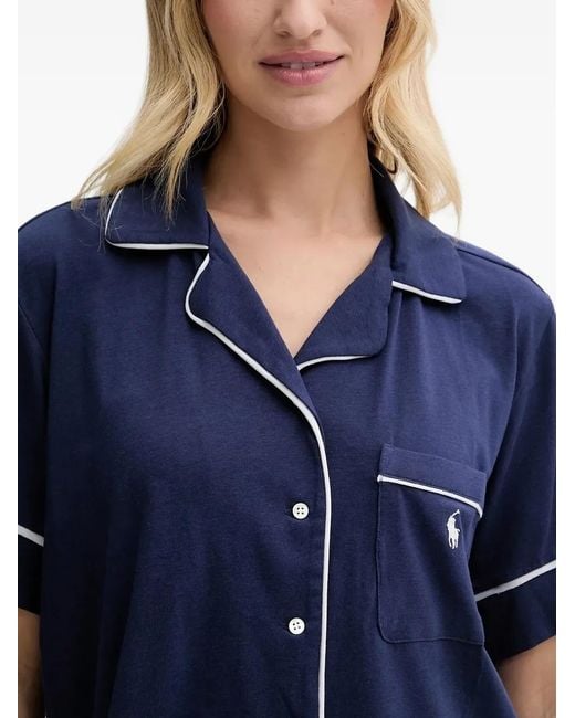 Polo Ralph Lauren Blue Piped-Trim Pajama Set