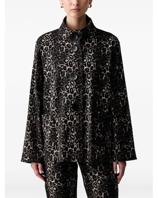 Joseph Ribkoff Black Leopard-Print Button-Up Jacket