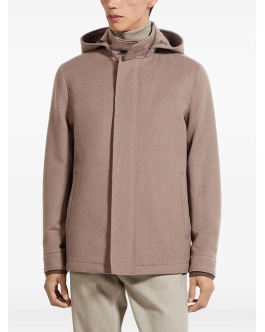 Zegna Brown Concealed-Fastening Hooded Jacket for men