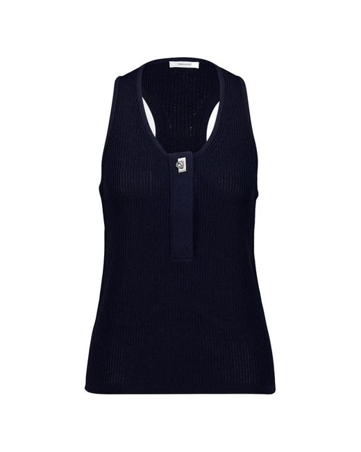 Ferragamo Blue Débardeur Côtelé À Plaque Gancini