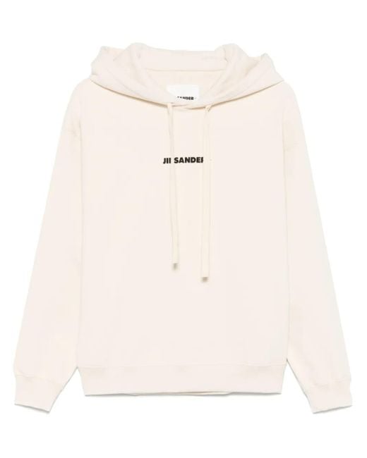 Jil Sander Natural Relaxed Fit Drawstring Hoodie With Minimalist Logo