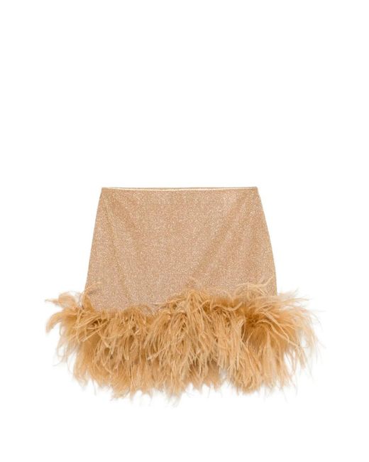 Oseree Natural Feather-Trim Mini Skirt