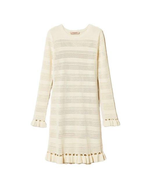 Twinset White Short Knit Dress With Ruffles