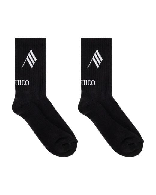 The Attico Black Ribbed Socks With Logo