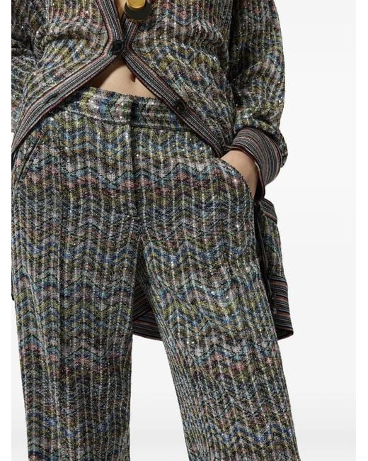 Missoni Gray Zigzag-Knit Sequin-Embellished Trousers