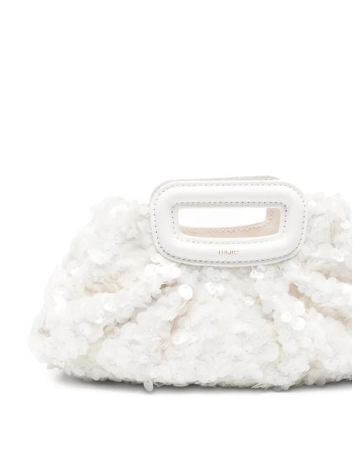 Maje White Mini Milpli Sequin-Embellished Clutch Bag