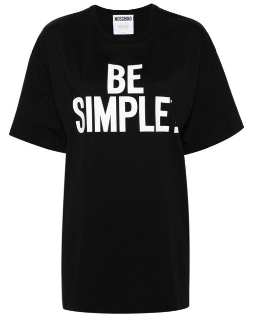 Moschino Black Slogan-print Organic-cotton T-shirt