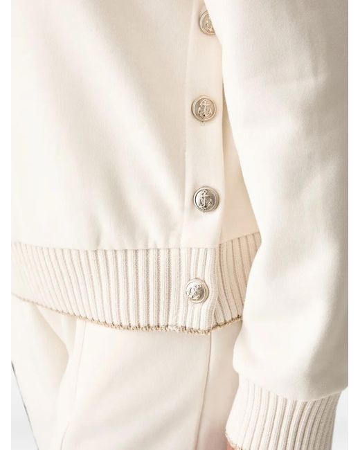 Guess White Button-Detail Logo-Print Sweater
