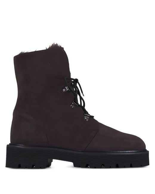 Aquatalia Black Faux-Fur-Lining Lace-Up Boots