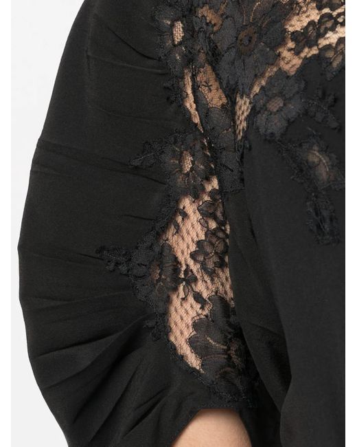 Prada Black Lace-Panel Silk Blouse