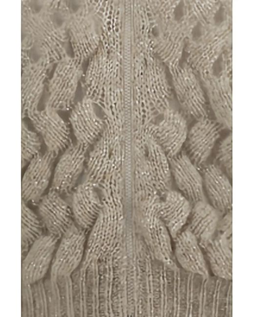 Brunello Cucinelli Natural Dazzling Zigzag Cables Chunky-Knit Cardigan