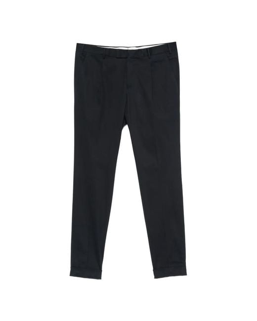 PT Torino Black Pleated-Front Tailored Trousers for men