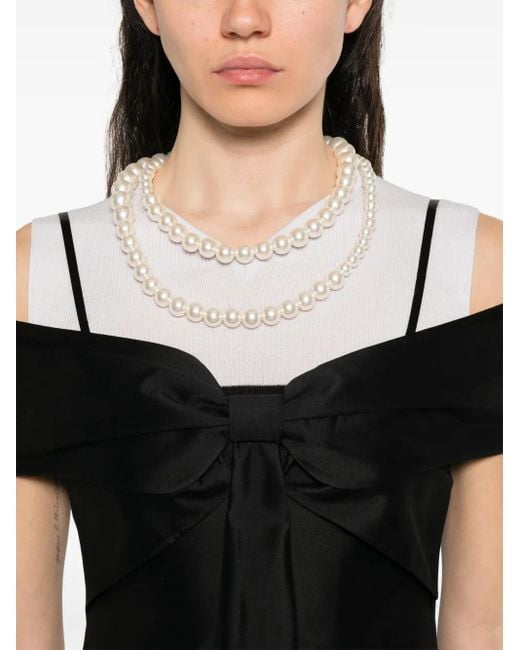 shushu/tong black bow mini dress SHUSHU/TONG - Womens 3D Bow Hanging Neck Dress