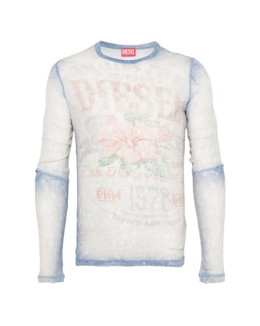 DIESEL White Semi-Sheer Long-Sleeve Top for men