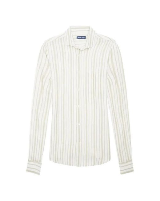 Frescobol Carioca White Striped Linen Shirt for men