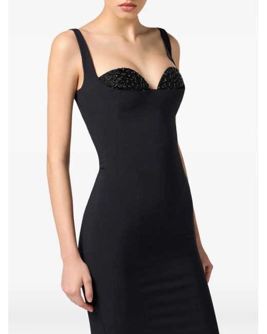 Elisabetta Franchi Blue Bead-Embellished Crêpe Midi Dress