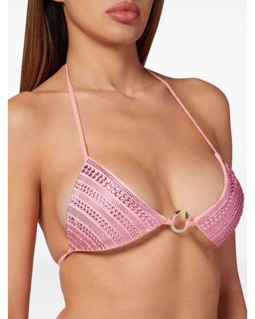Philipp Plein Pink Bandeau-Bikini mit Kristallen