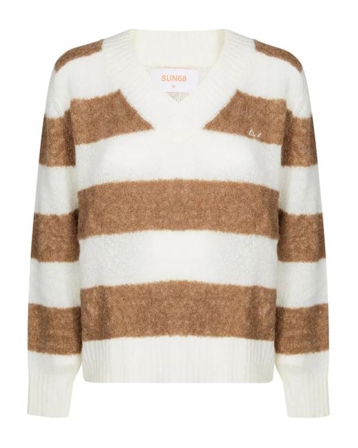 Jersey A Rayas Con Cuello En V Sun 68 de color White