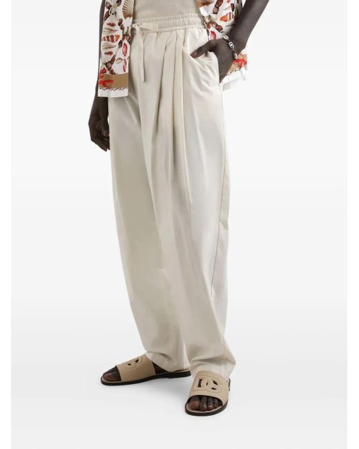 Dolce & Gabbana White Pleated Drawstring Trousers for men