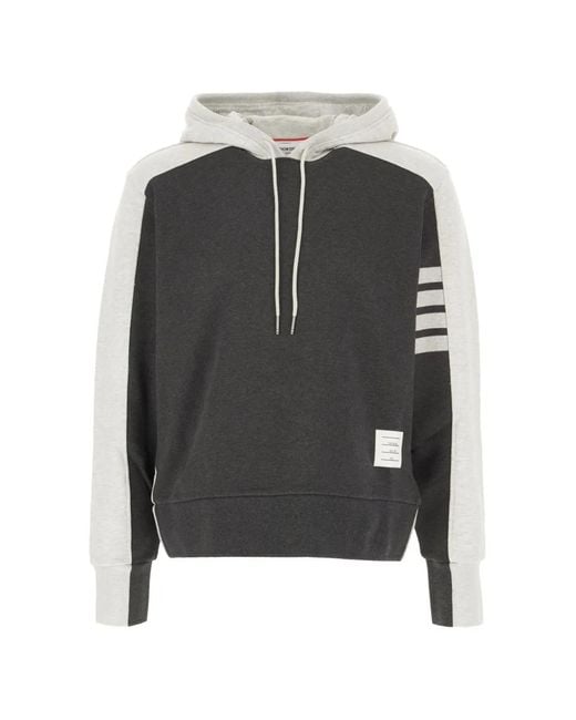 Thom Browne Black Loopback 4-Bar Logo-Patch Hoodie for men