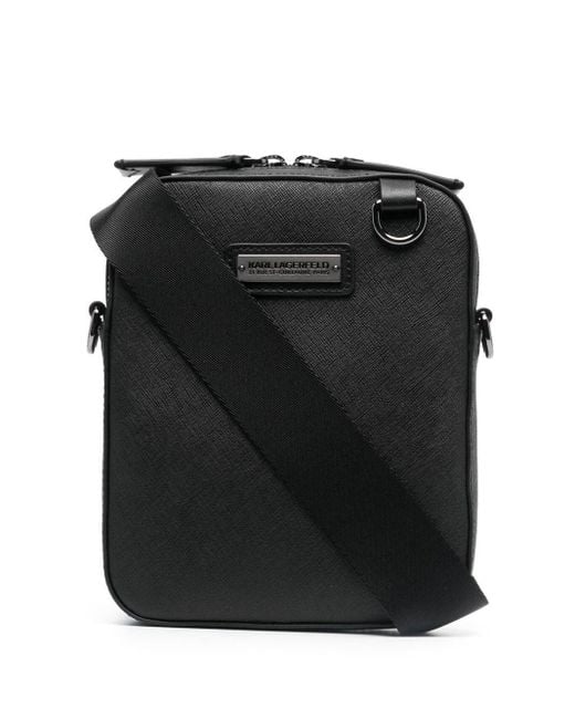 Karl Lagerfeld Leather Logo Zipped Messenger Bag in Black for Men | Lyst