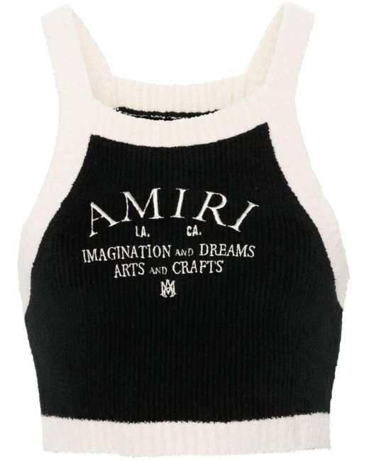 Amiri Black Geripptes Cropped-Top mit Logo-Stickerei