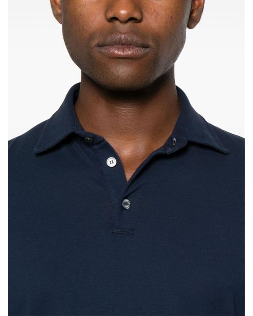 Fedeli Blue Alby Long-sleeve Polo Shirt for men
