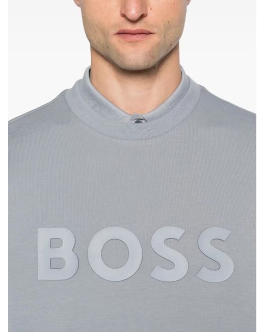 Boss Gray Logo-Embellished Crew-Neck Sweatshirt for men
