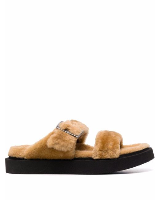 double strap fur sandals