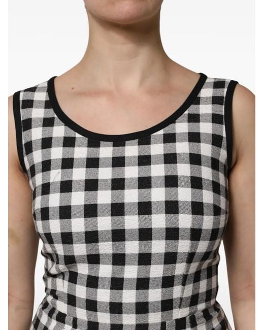 Dolce & Gabbana White Gingham-Check Sleeveless Midi Dress